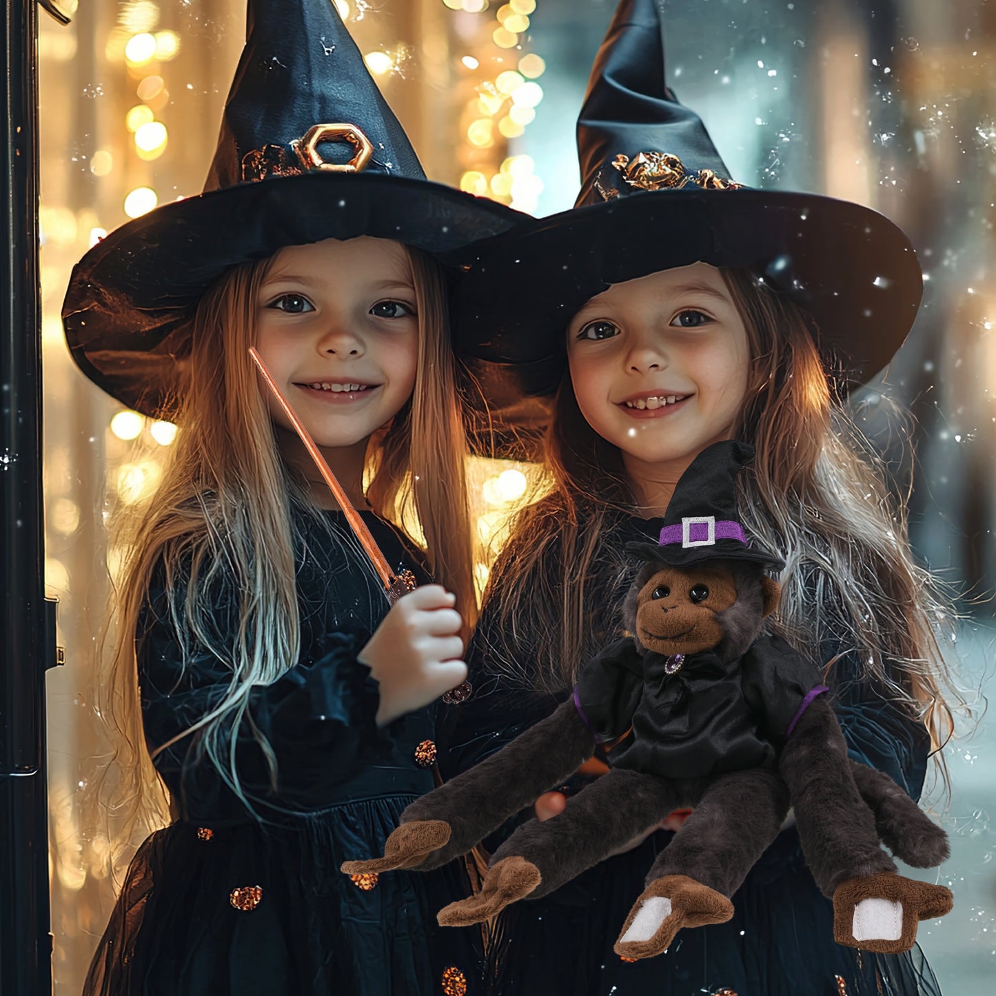 SUPER SOFT PLUSH - LONG ARM HANGING BLACK CAPUCHIN MONKEY WITCH