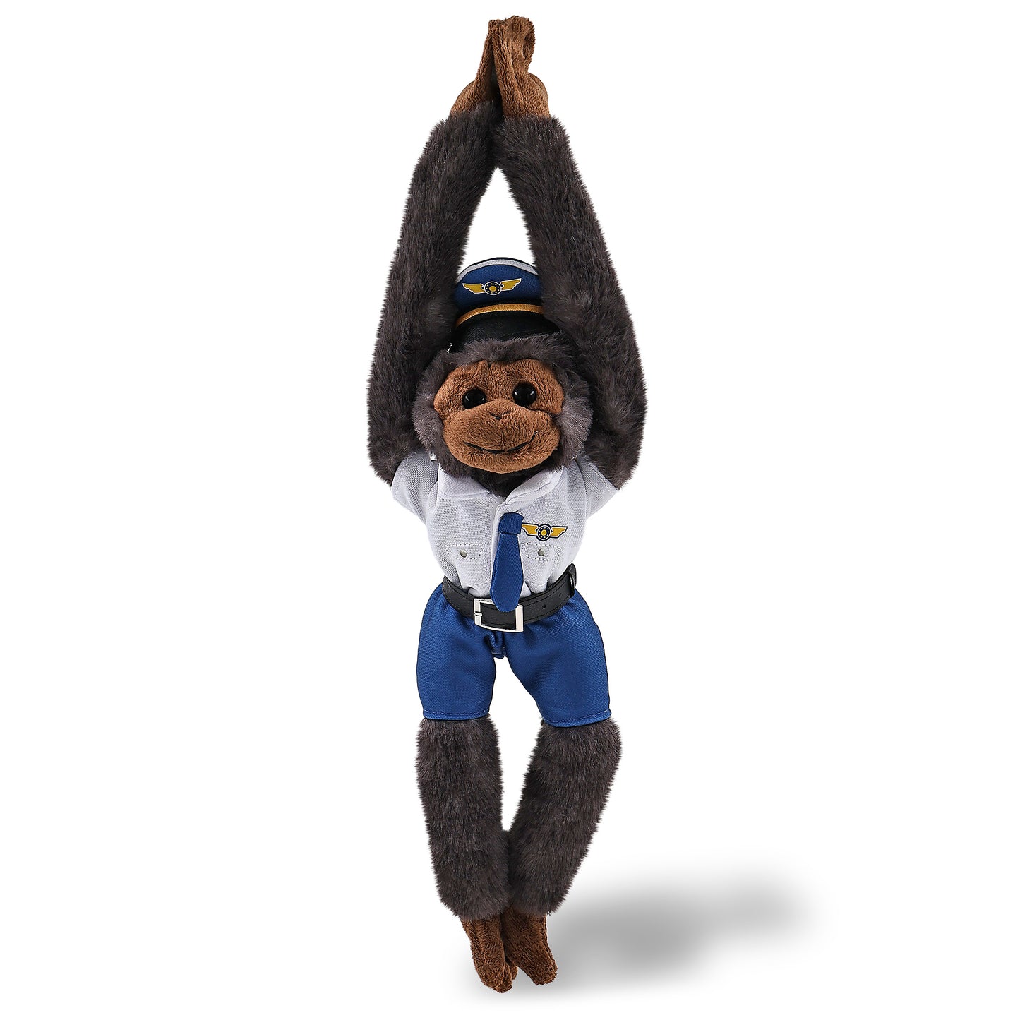 SUPER SOFT PLUSH - LONG ARM HANGING BLACK CAPUCHIN MONKEY WITH PILOT DRESS UP
