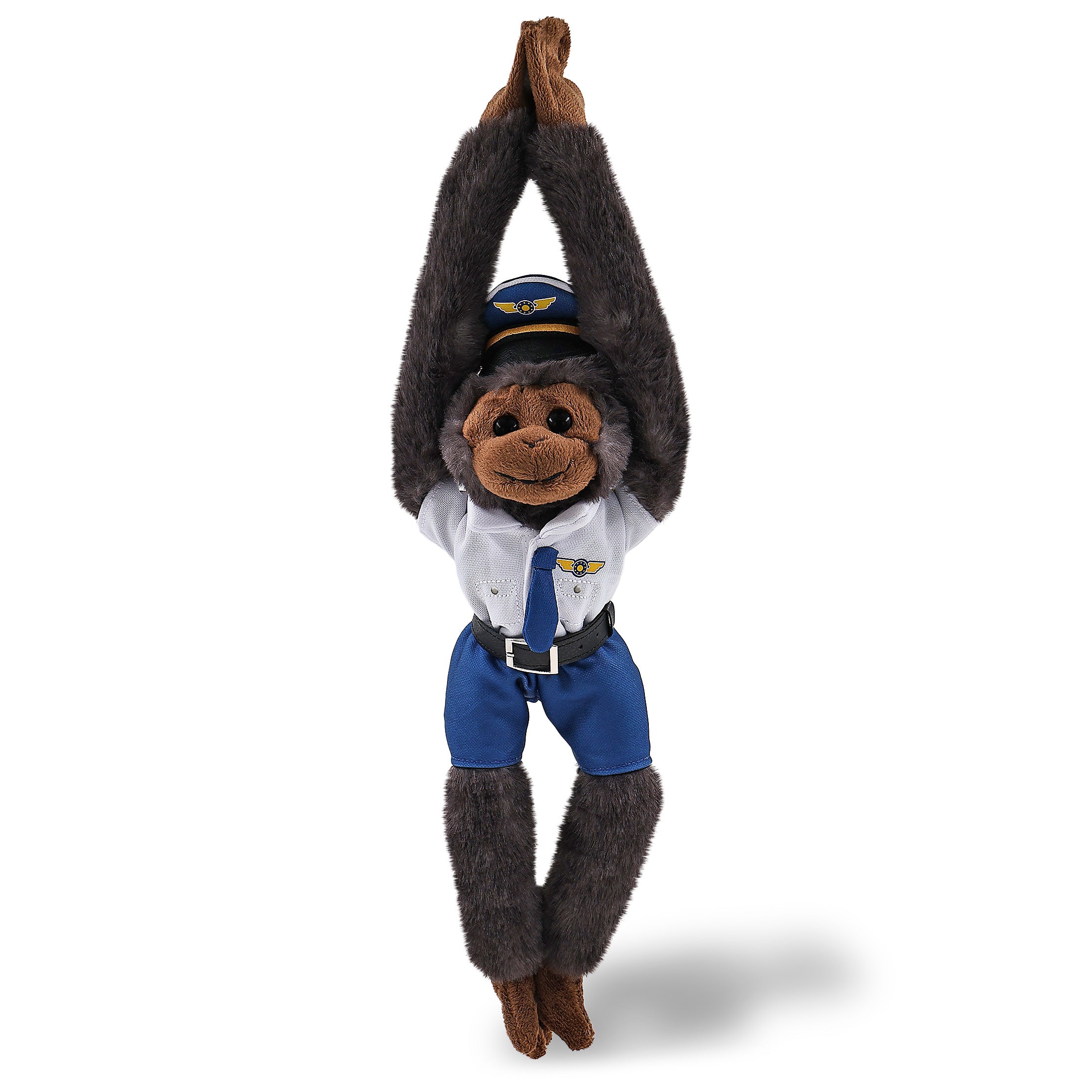 SUPER SOFT PLUSH - LONG ARM HANGING BLACK CAPUCHIN MONKEY WITH PILOT DRESS UP