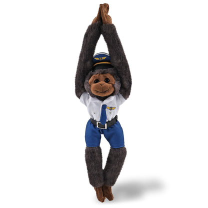 SUPER SOFT PLUSH - LONG ARM HANGING BLACK CAPUCHIN MONKEY WITH PILOT DRESS UP