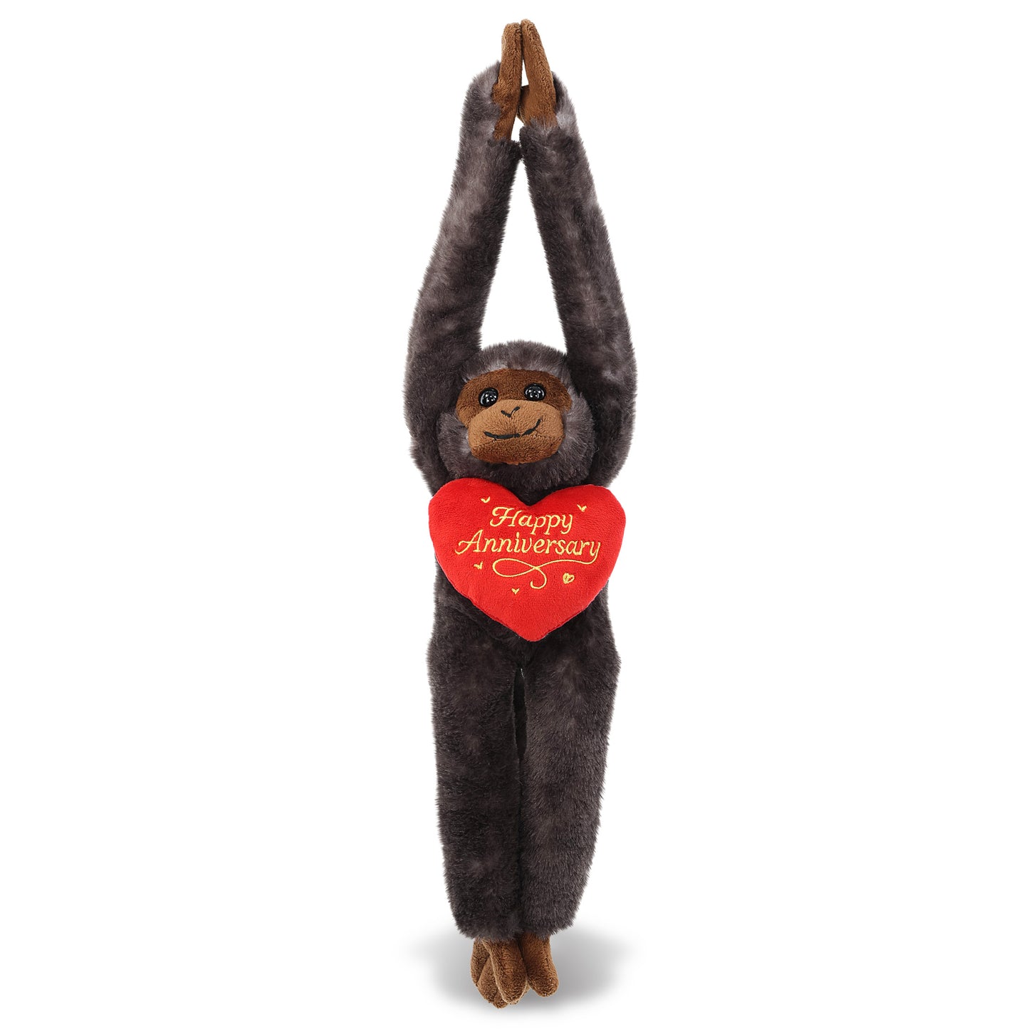 SUPER SOFT PLUSH - LONG ARM HANGING BLACK CAPUCHIN MONKEY WITH HAPPY ANNIVERSARY HEART