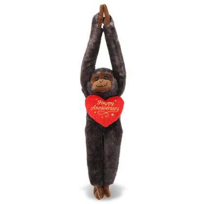 SUPER SOFT PLUSH - LONG ARM HANGING BLACK CAPUCHIN MONKEY WITH HAPPY ANNIVERSARY HEART