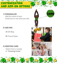 DolliBu Black Capuchin Monkey Stuffed Animal with Green Plush Shamrock, 21 Inch