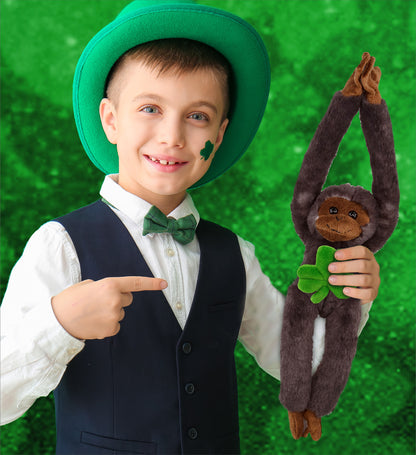 DolliBu Black Capuchin Monkey Stuffed Animal with Green Plush Shamrock, 21 Inch