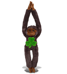 DolliBu Black Capuchin Monkey Stuffed Animal with Green Plush Shamrock, 21 Inch