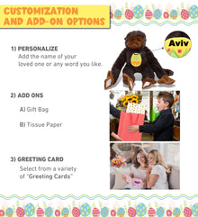 DolliBu Long Arm Black Capuchin Monkey with Yellow Easter Egg Plush - 21 Inches