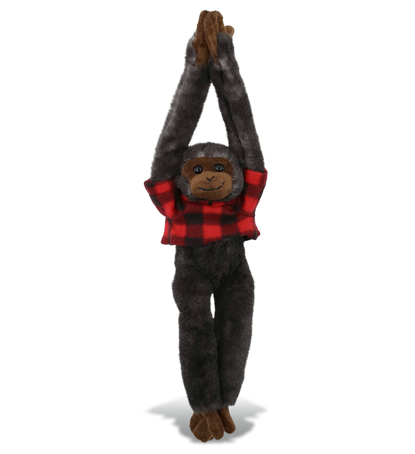 PLUSH RED PLAID HOODIE - SUPER SOFT PLUSH - LONG ARM HANGING BLACK CAPUCHIN MONKEY