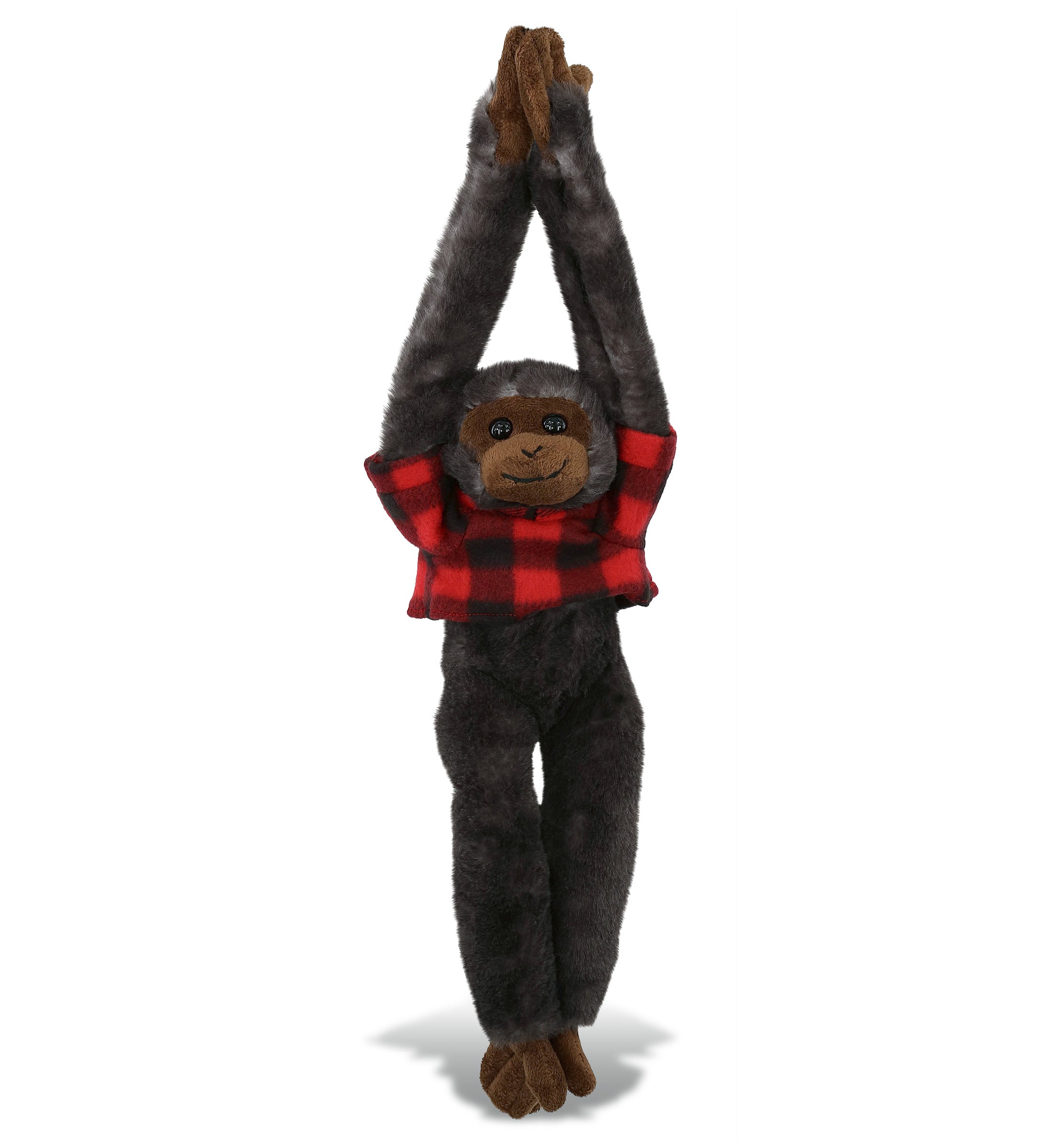 PLUSH RED PLAID HOODIE - SUPER SOFT PLUSH - LONG ARM HANGING BLACK CAPUCHIN MONKEY