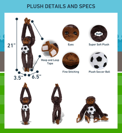 SUPER SOFT PLUSH - LONG ARM HANGING BLACK CAPUCHIN MONKEY WITH SOCCER PLUSH