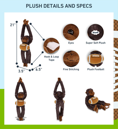 SUPER SOFT PLUSH - LONG ARM HANGING BLACK CAPUCHIN MONKEY WITH FOOTBALL PLUSH