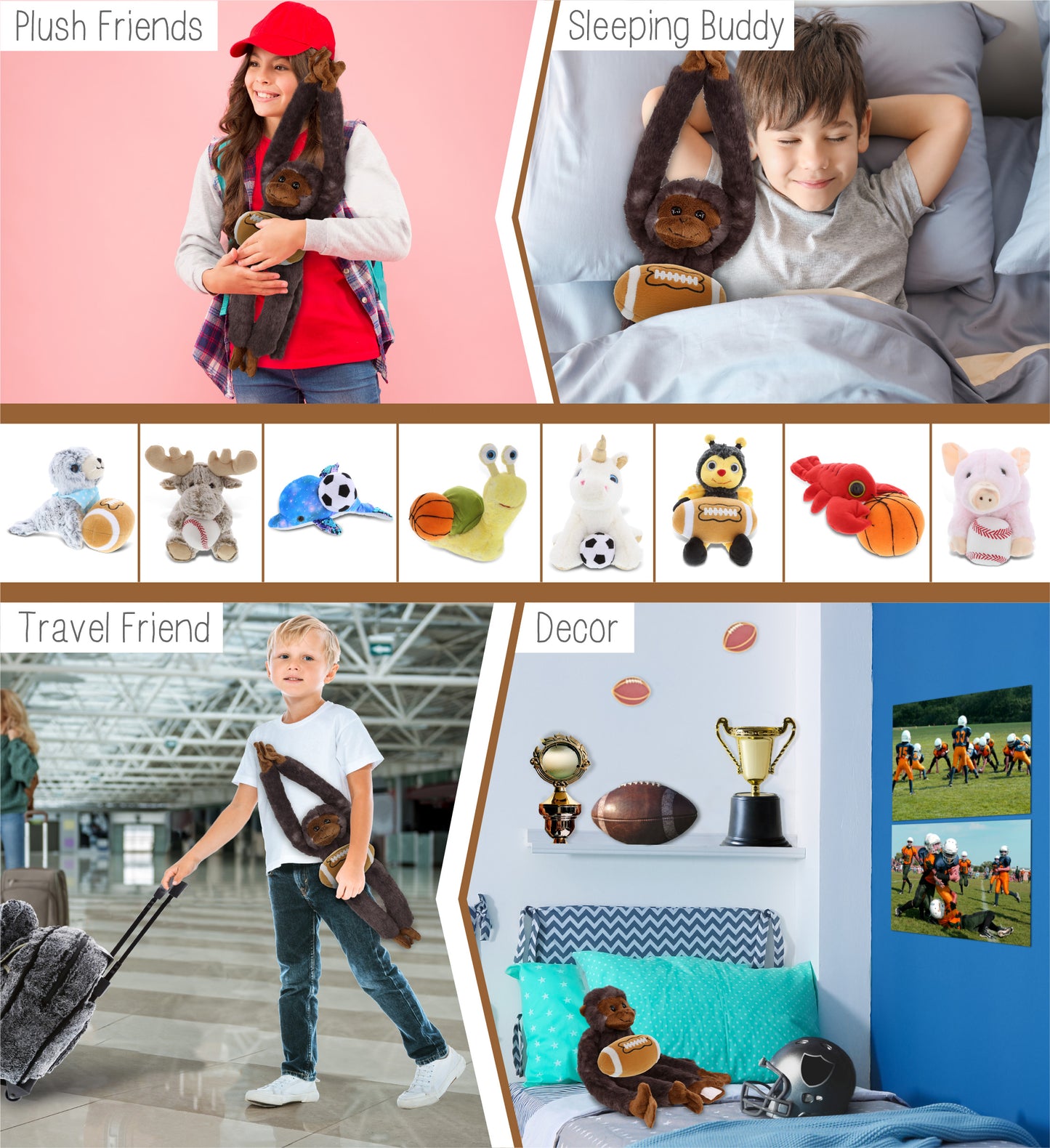 SUPER SOFT PLUSH - LONG ARM HANGING BLACK CAPUCHIN MONKEY WITH FOOTBALL PLUSH