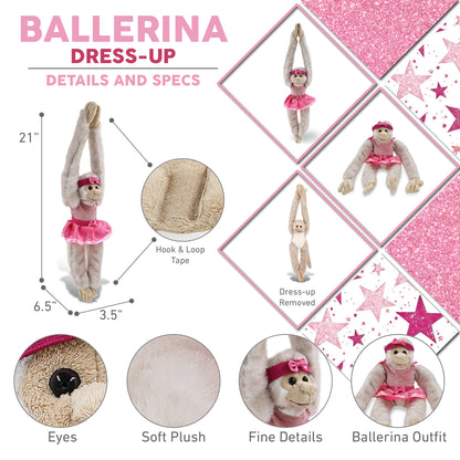 SUPER SOFT PLUSH - LONG ARM HANGING WHITE SQUIRREL MONKEY BALLERINA