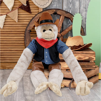 SUPER SOFT PLUSH - LONG ARM HANGING WHITE SQUIRREL MONKEY COWBOY DRESS UP