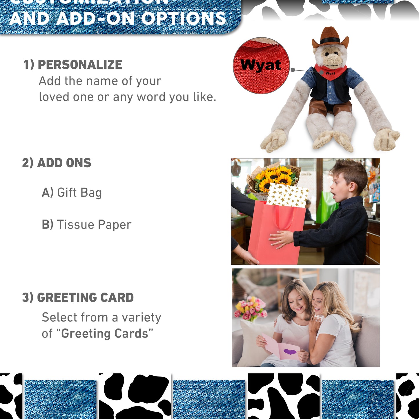 SUPER SOFT PLUSH - LONG ARM HANGING WHITE SQUIRREL MONKEY COWBOY DRESS UP