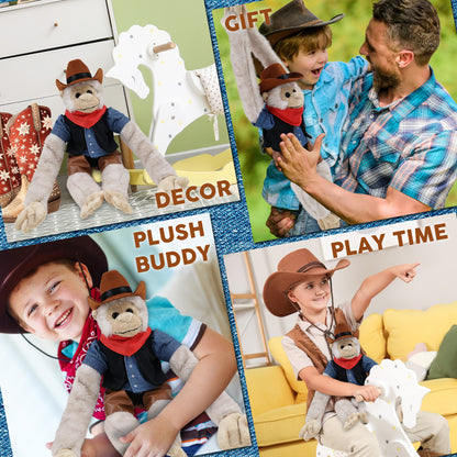 SUPER SOFT PLUSH - LONG ARM HANGING WHITE SQUIRREL MONKEY COWBOY DRESS UP