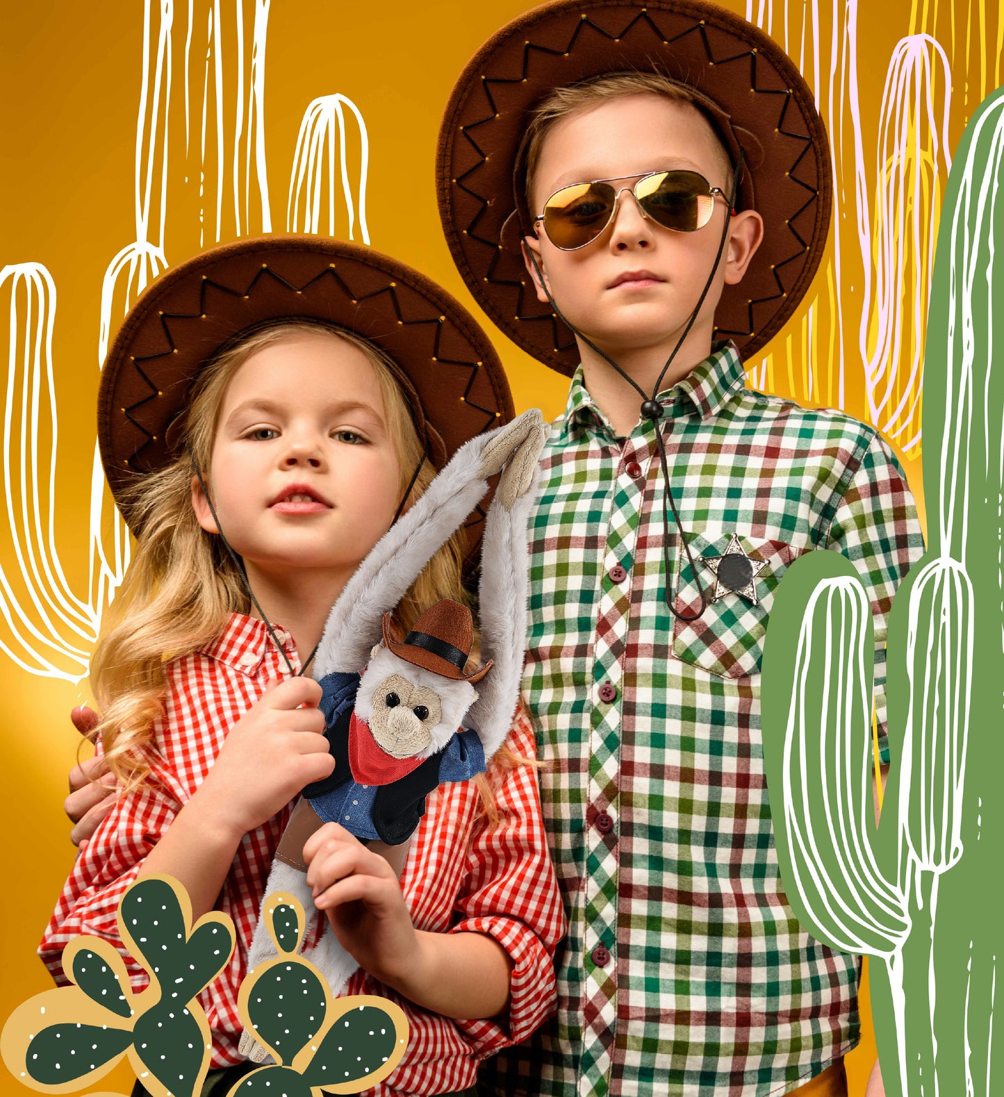 SUPER SOFT PLUSH - LONG ARM HANGING WHITE SQUIRREL MONKEY COWBOY DRESS UP