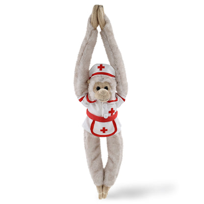 SUPER SOFT PLUSH - LONG ARM HANGING WHITE SQUIRREL MONKEY With NURSE Dress-Up