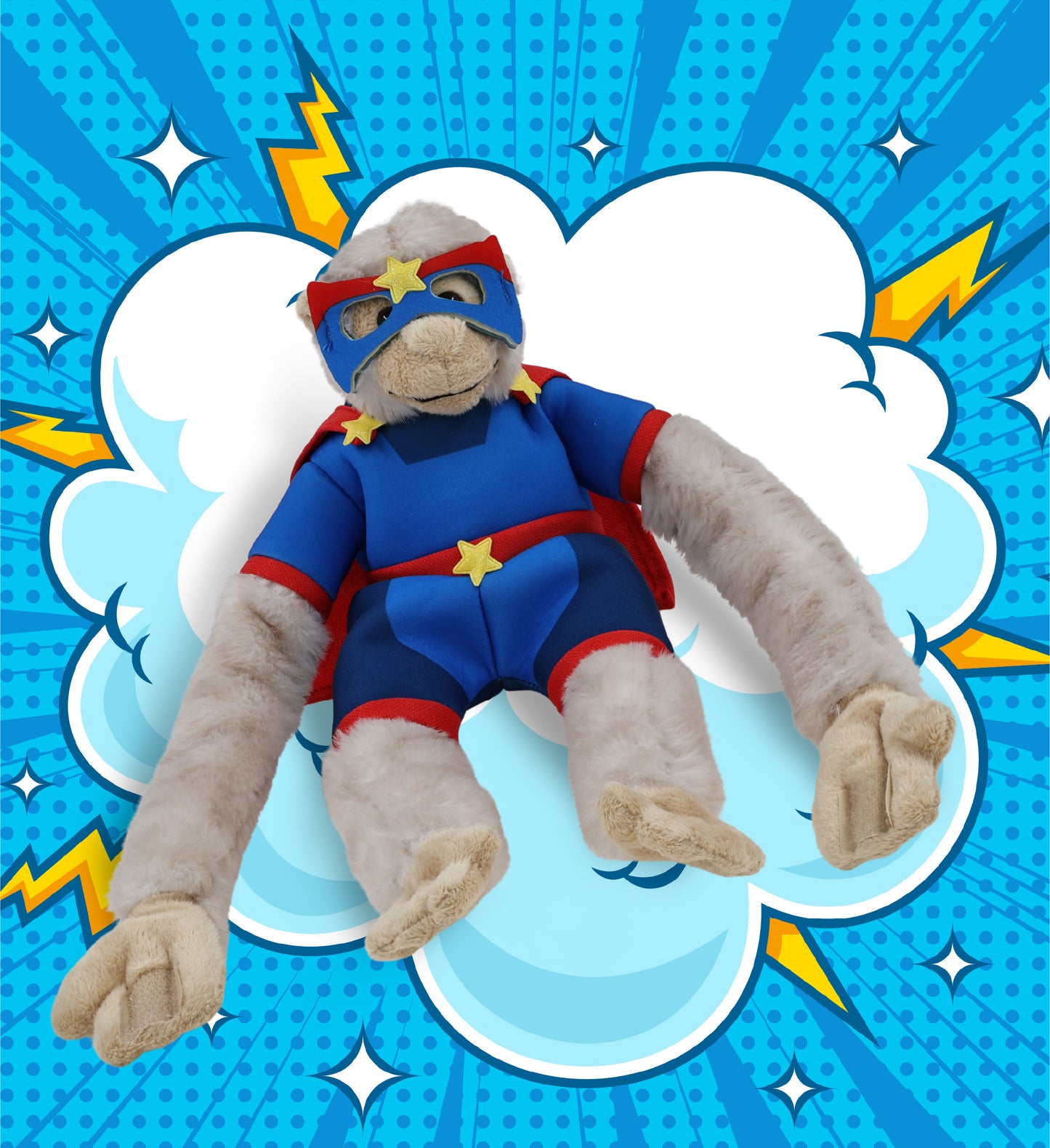 SUPER SOFT PLUSH - LONG ARM HANGING WHITE SQUIRREL MONKEY SUPER HERO