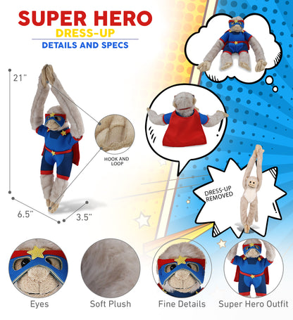 SUPER SOFT PLUSH - LONG ARM HANGING WHITE SQUIRREL MONKEY SUPER HERO