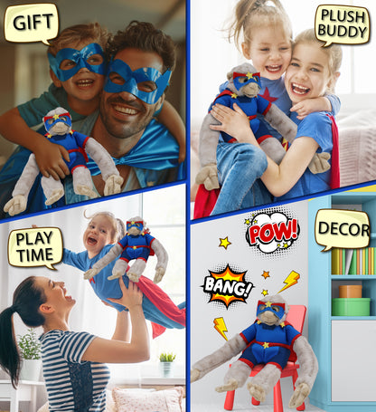 SUPER SOFT PLUSH - LONG ARM HANGING WHITE SQUIRREL MONKEY SUPER HERO