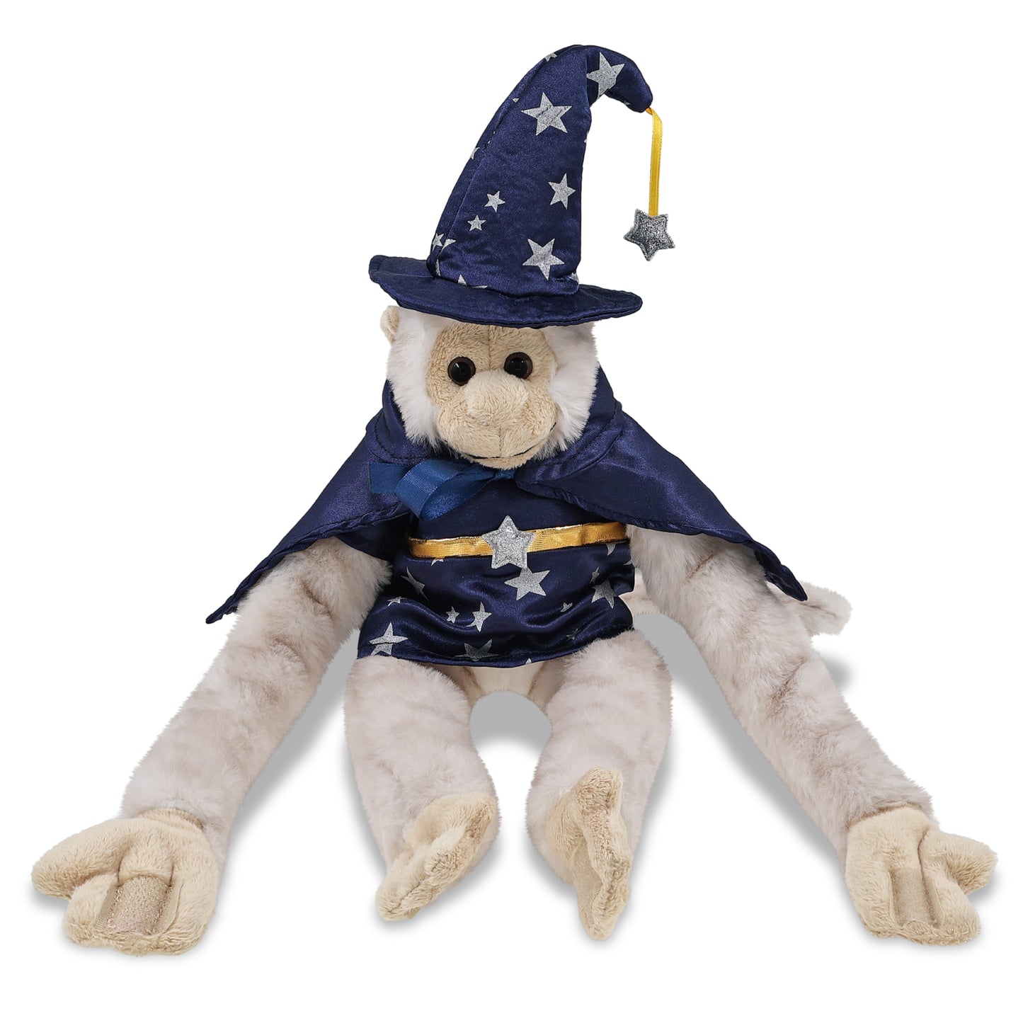 SUPER SOFT PLUSH - LONG ARM HANGING WHITE SQUIRREL MONKEY WITH WIZARD DRESS UP