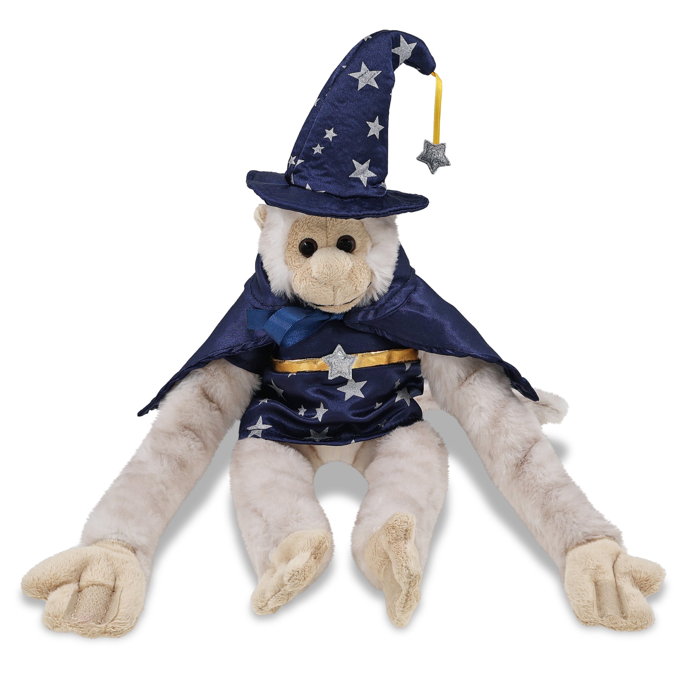 SUPER SOFT PLUSH - LONG ARM HANGING WHITE SQUIRREL MONKEY WITH WIZARD DRESS UP