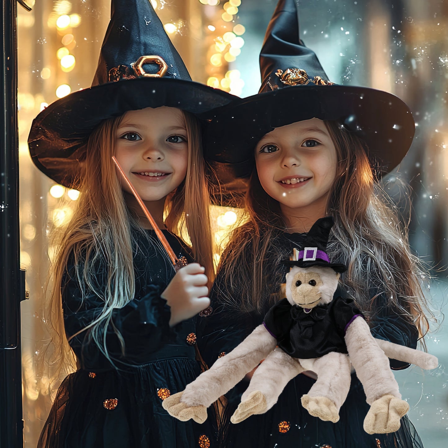 SUPER SOFT PLUSH - LONG ARM HANGING WHITE SQUIRREL MONKEY WITCH