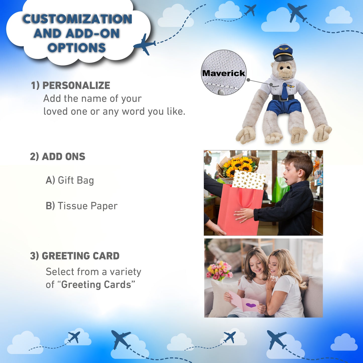 SUPER SOFT PLUSH - LONG ARM HANGING WHITE SQUIRREL MONKEY WITH PILOT DRESS UP