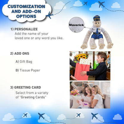 SUPER SOFT PLUSH - LONG ARM HANGING WHITE SQUIRREL MONKEY WITH PILOT DRESS UP