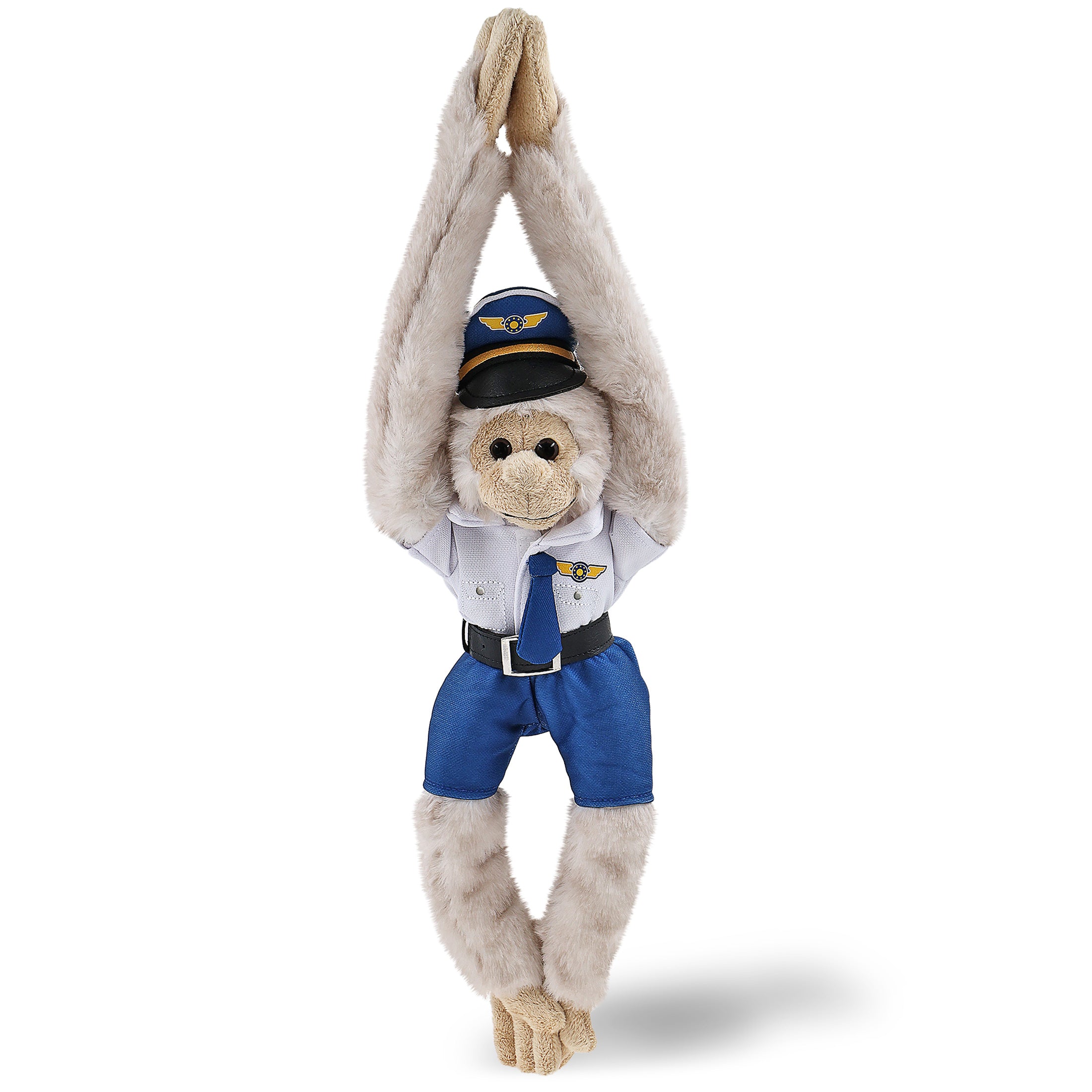 SUPER SOFT PLUSH - LONG ARM HANGING WHITE SQUIRREL MONKEY WITH PILOT DRESS UP