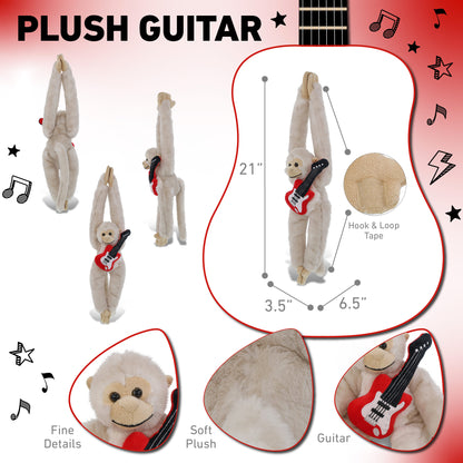 SUPER SOFT PLUSH - LONG ARM HANGING WHITE SQUIRREL MONKEY WITH GUITAR ADD ON