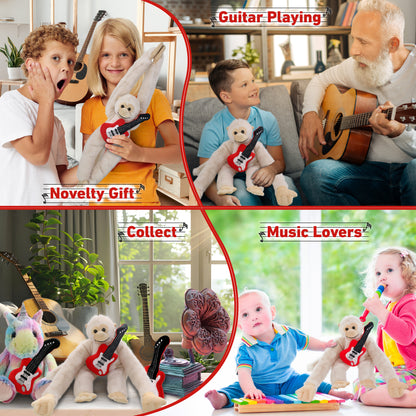 SUPER SOFT PLUSH - LONG ARM HANGING WHITE SQUIRREL MONKEY WITH GUITAR ADD ON