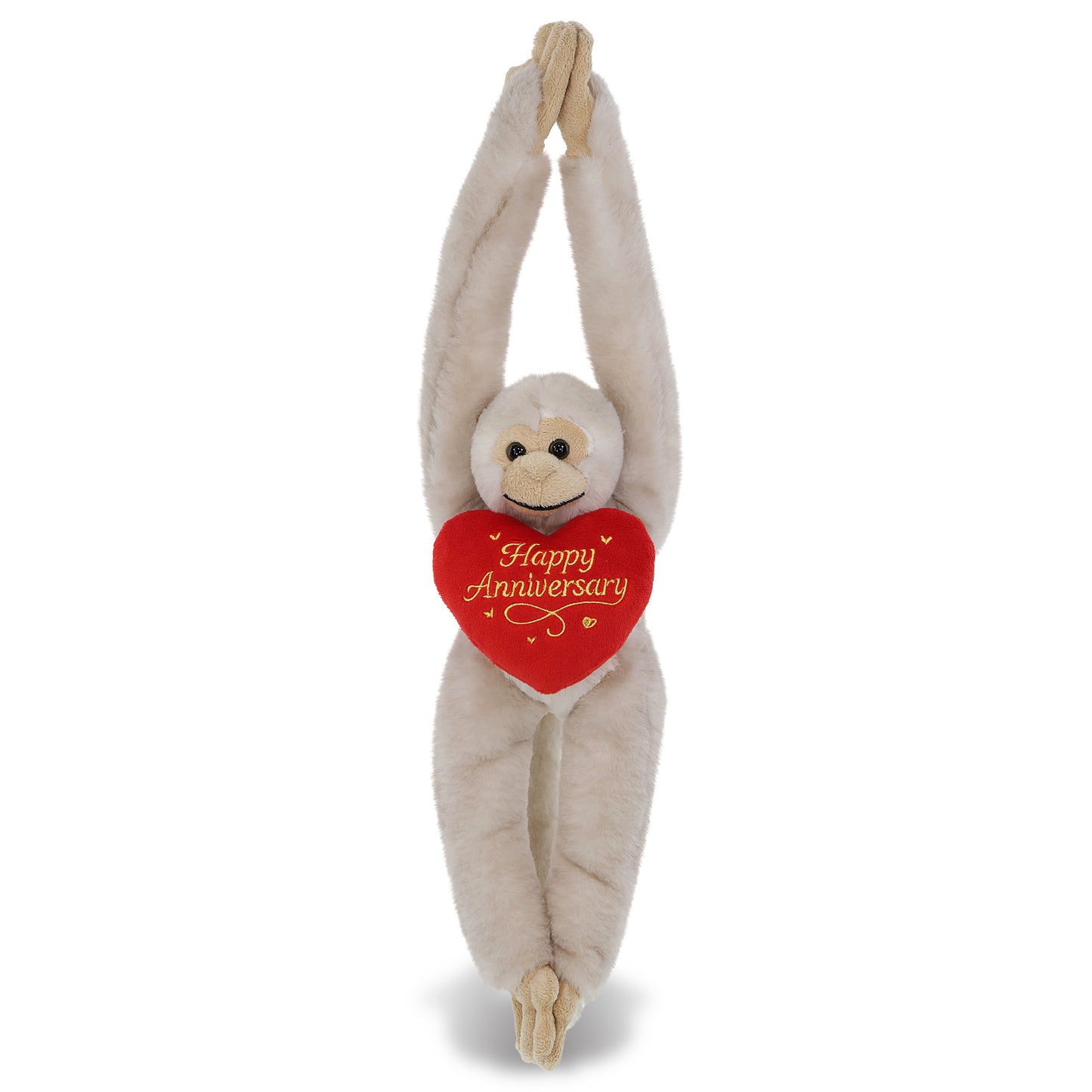 SUPER SOFT PLUSH - LONG ARM HANGING WHITE SQUIRREL MONKEY WITH HAPPY ANNIVERSARY HEART