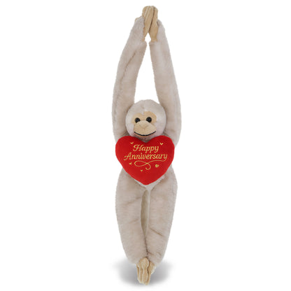 SUPER SOFT PLUSH - LONG ARM HANGING WHITE SQUIRREL MONKEY WITH HAPPY ANNIVERSARY HEART