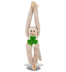 DolliBu Hanging Squirrel Monkey Stuffed Toy with Green Plush Shamrock - 21 Inch