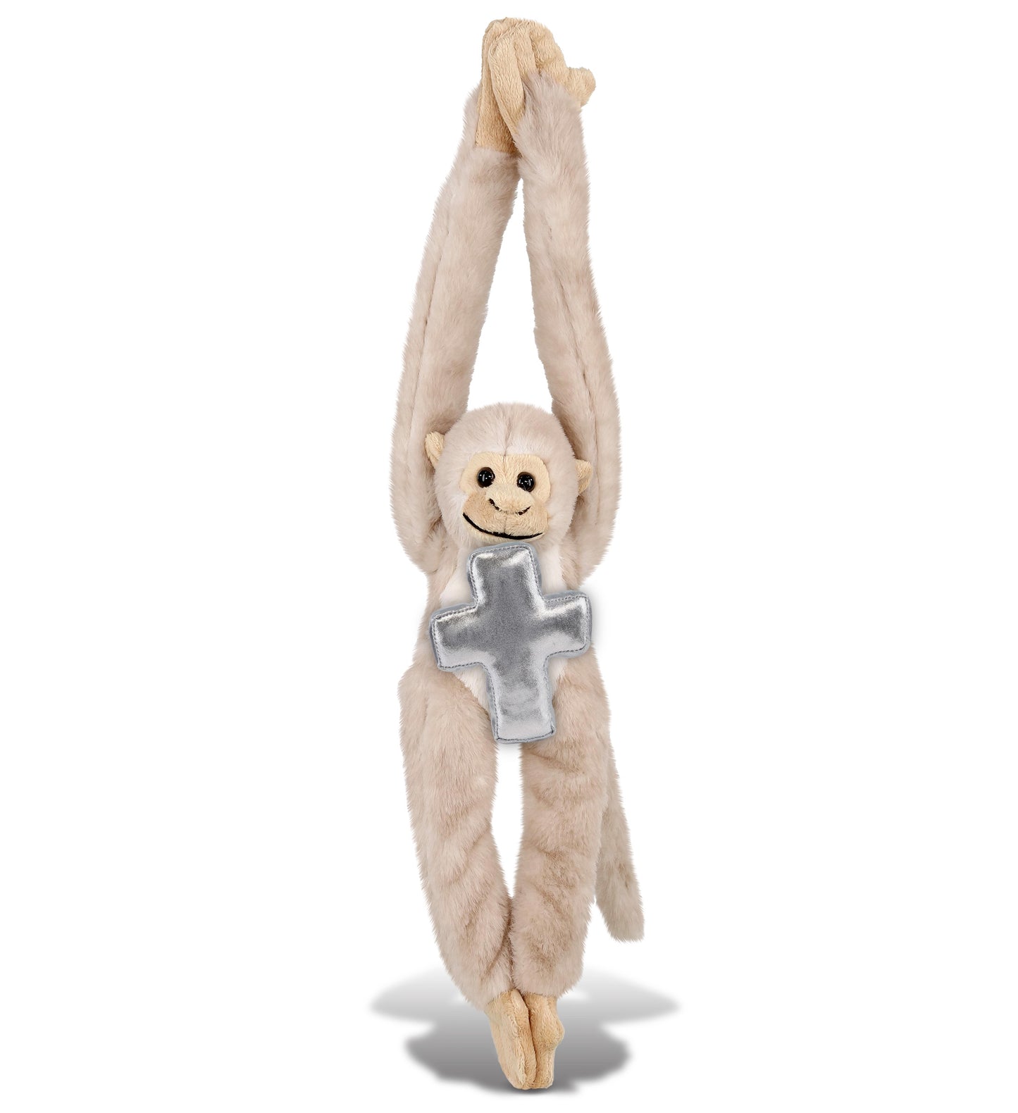 PLUSH CROSS - SUPER SOFT PLUSH - LONG ARM HANGING WHITE SQUIRREL MONKEY