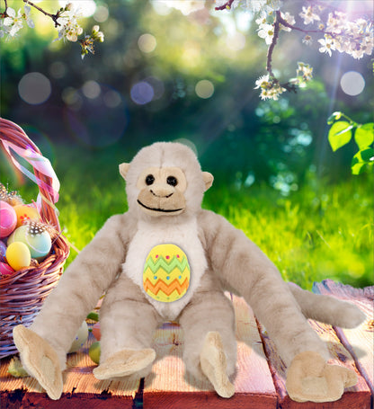 DolliBu Long Arm White Squirrel Monkey with Yellow Easter Egg Plush - 21 Inches
