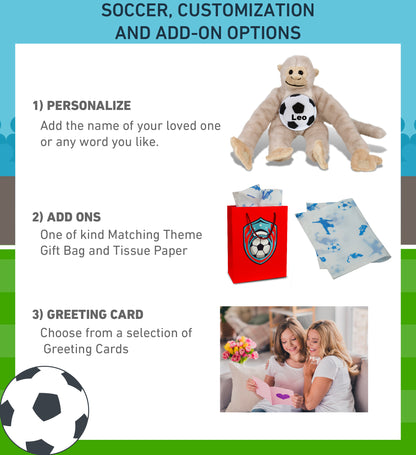 SUPER SOFT PLUSH - LONG ARM HANGING WHITE SQUIRREL MONKEY WITH SOCCER PLUSH