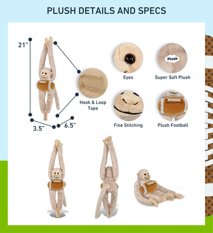 SUPER SOFT PLUSH - LONG ARM HANGING WHITE SQUIRREL MONKEY WITH FOOTBALL PLUSH