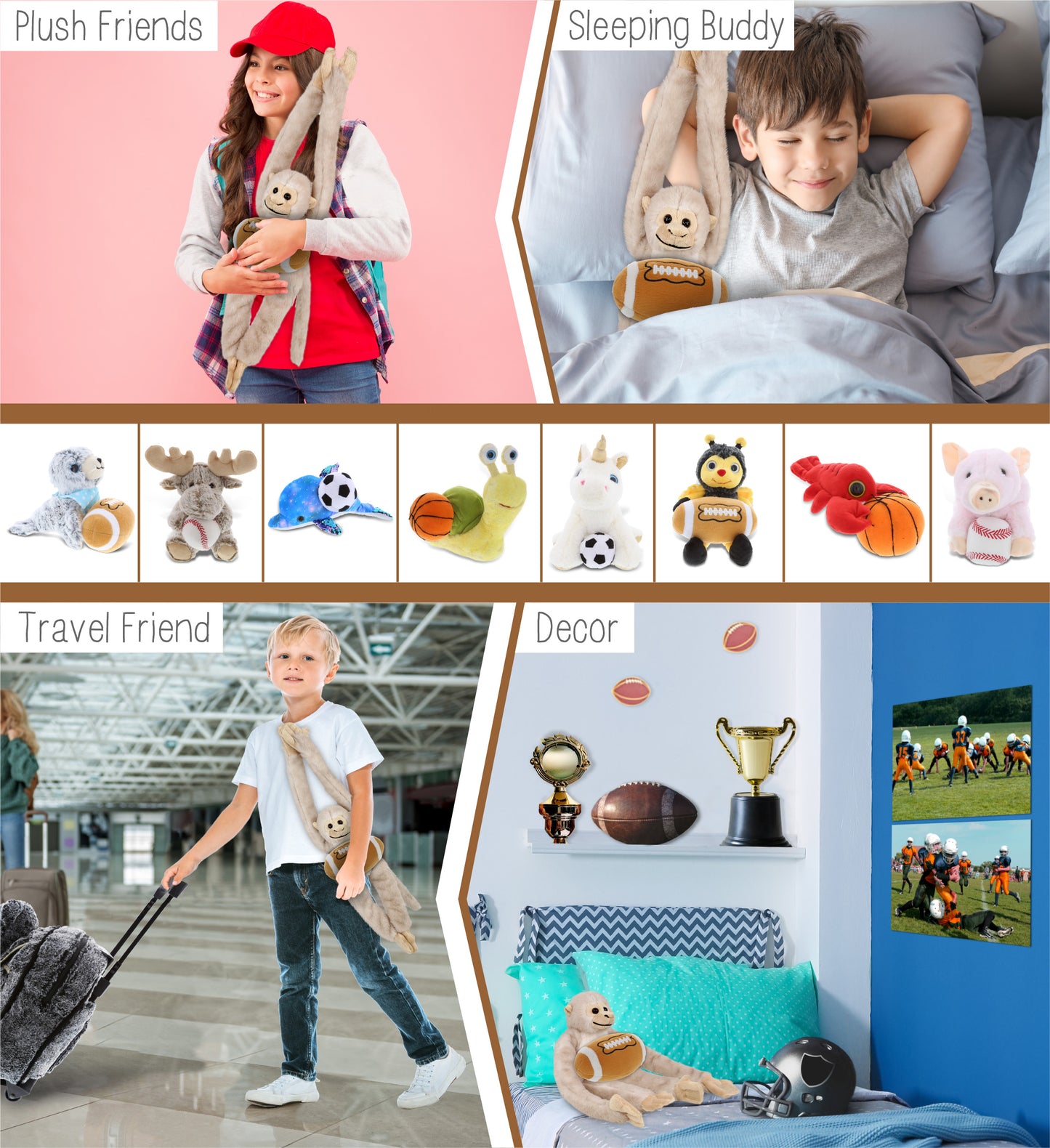 SUPER SOFT PLUSH - LONG ARM HANGING WHITE SQUIRREL MONKEY WITH FOOTBALL PLUSH