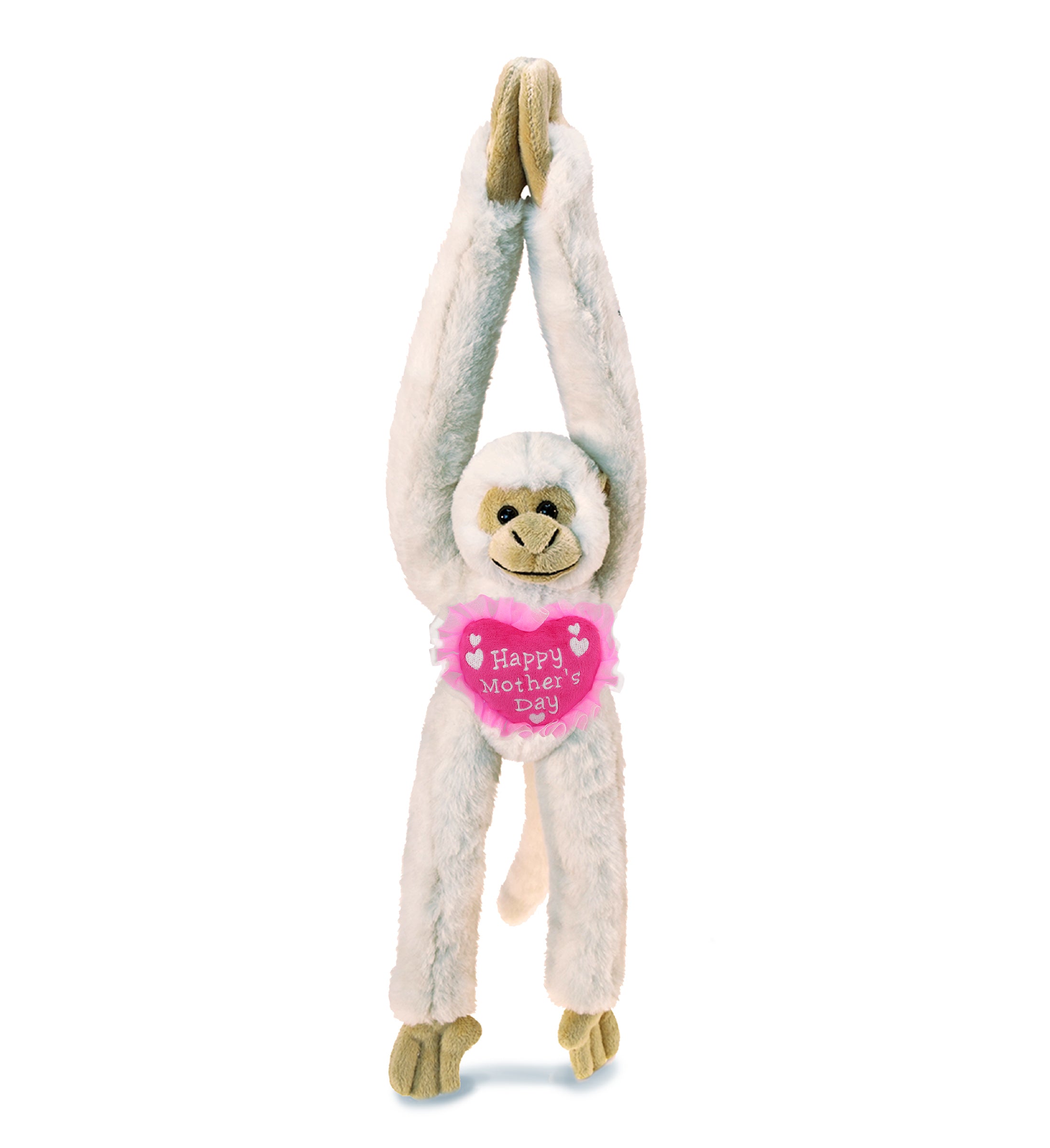 PLUSH MOTHERS DAY HEART - SUPER SOFT PLUSH - LONG ARM HANGING WHITE SQUIRREL MONKEY