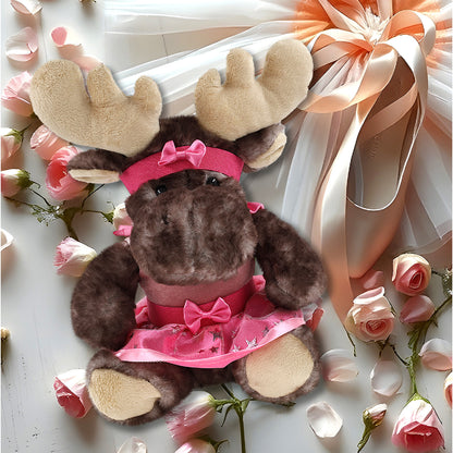 SUPER SOFT PLUSH - BROWNISH SITTING MOOSE WITH BALLERINA DRESS UP