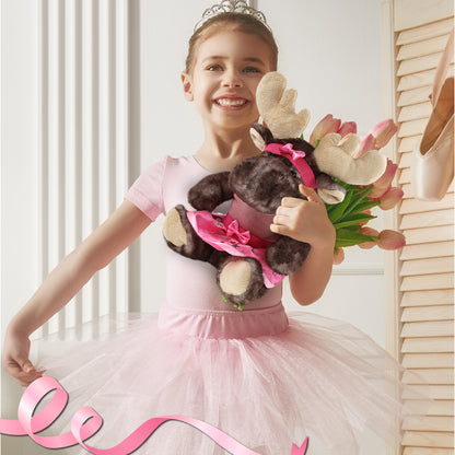 SUPER SOFT PLUSH - BROWNISH SITTING MOOSE WITH BALLERINA DRESS UP
