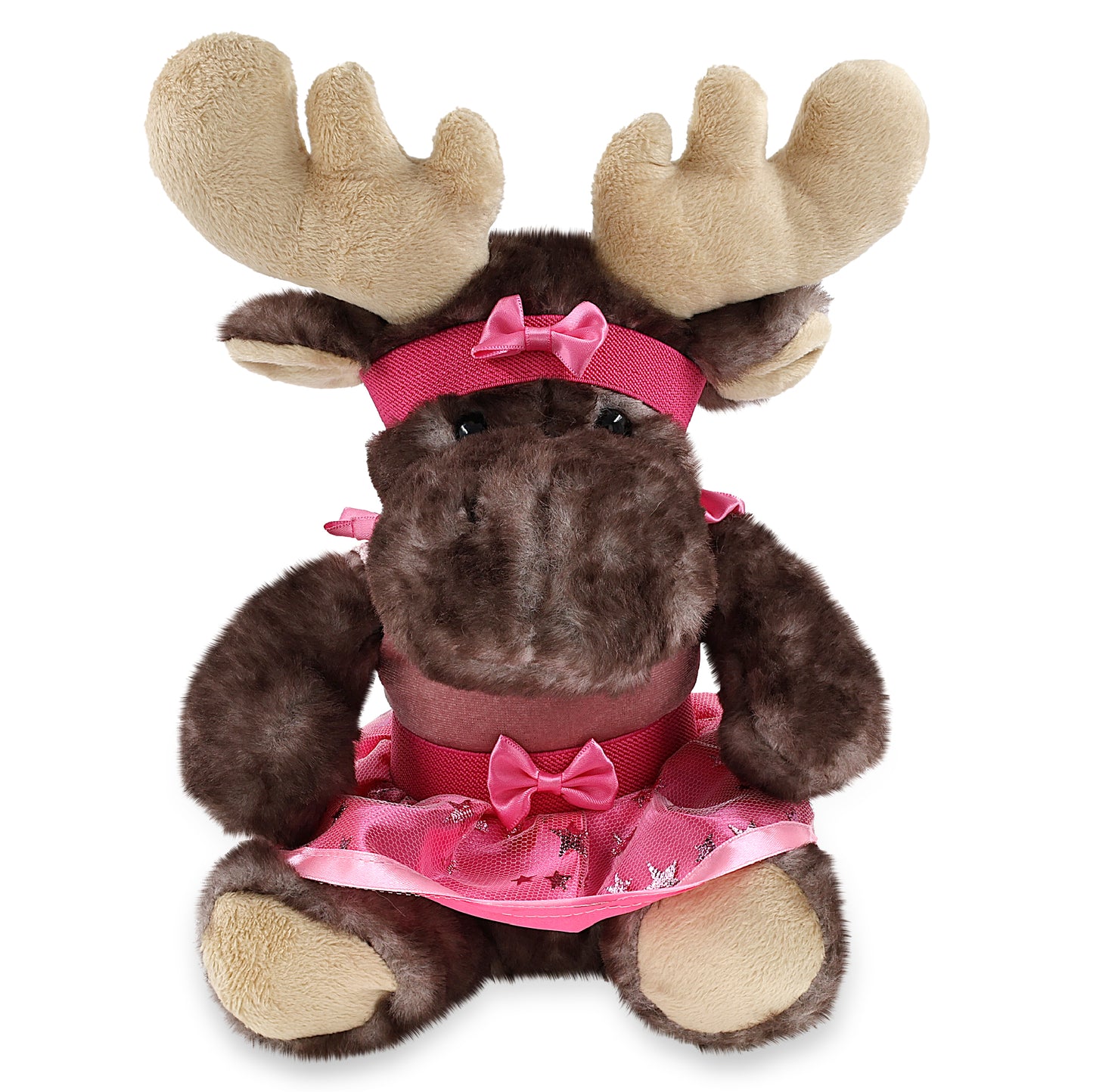 SUPER SOFT PLUSH - BROWNISH SITTING MOOSE WITH BALLERINA DRESS UP