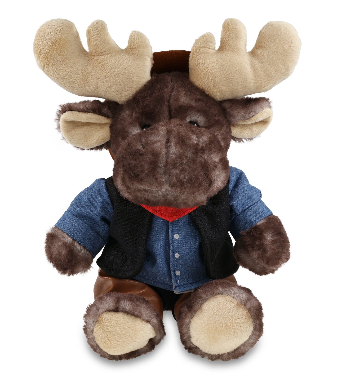 SUPER SOFT PLUSH - BROWNISH SITTING MOOSE With COWBOY Dress Up