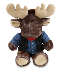 SUPER SOFT PLUSH - BROWNISH SITTING MOOSE With COWBOY Dress Up