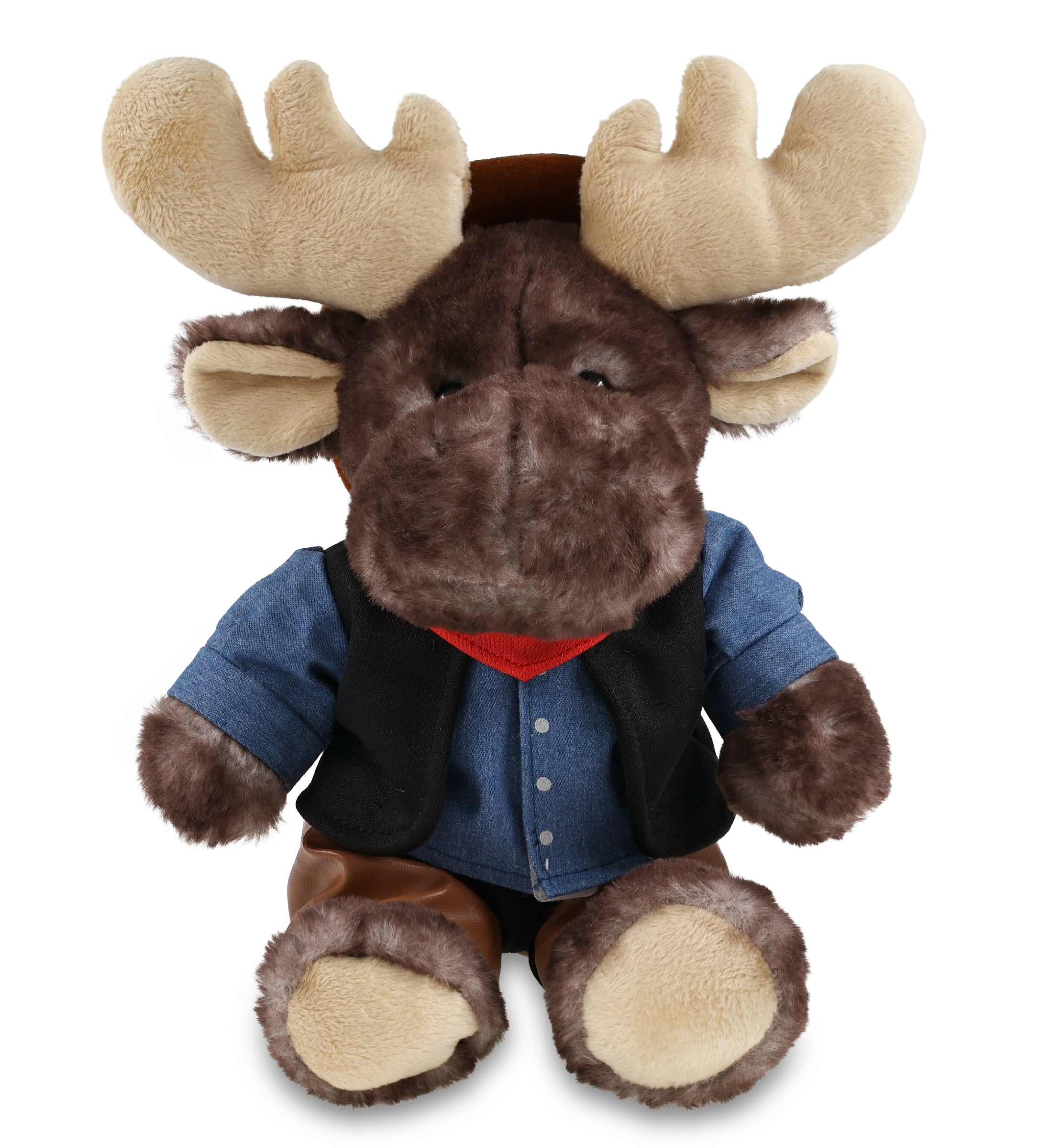 SUPER SOFT PLUSH - BROWNISH SITTING MOOSE With COWBOY Dress Up
