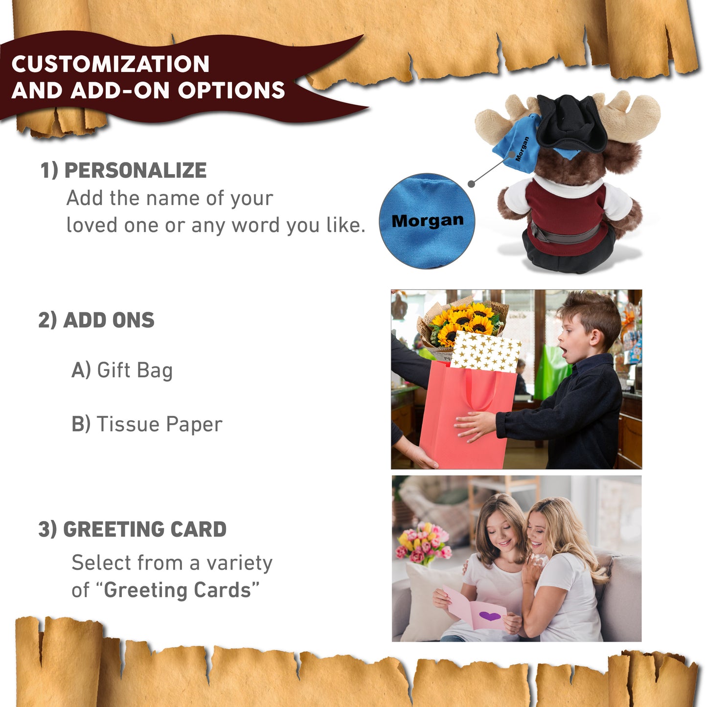 SUPER SOFT PLUSH - BROWNISH SITTING MOOSE PIRATE DRESS UP