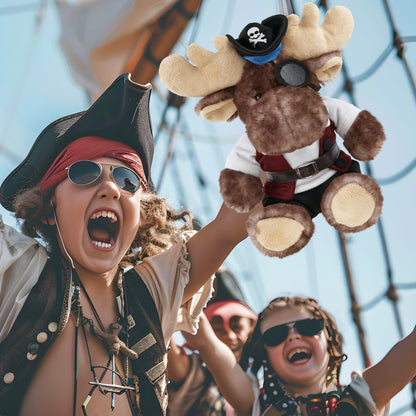 SUPER SOFT PLUSH - BROWNISH SITTING MOOSE PIRATE DRESS UP