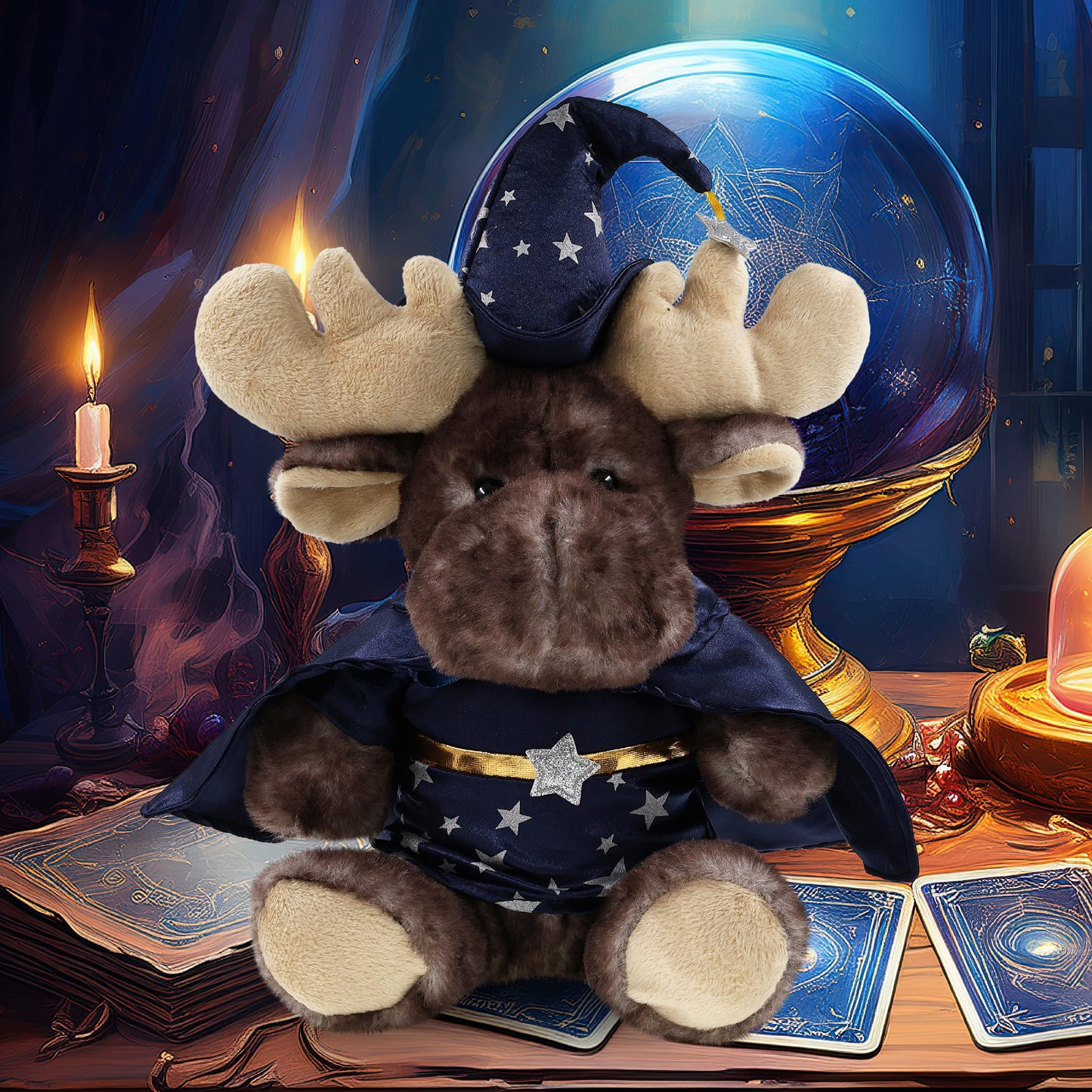 SUPER SOFT PLUSH - BROWNISH SITTING MOOSE WIZARD